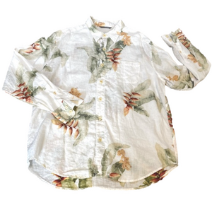 TOMMY BAHAMA 100% Linen Shirt
Hawaiian Tropical Print Long Sleeve Short XL